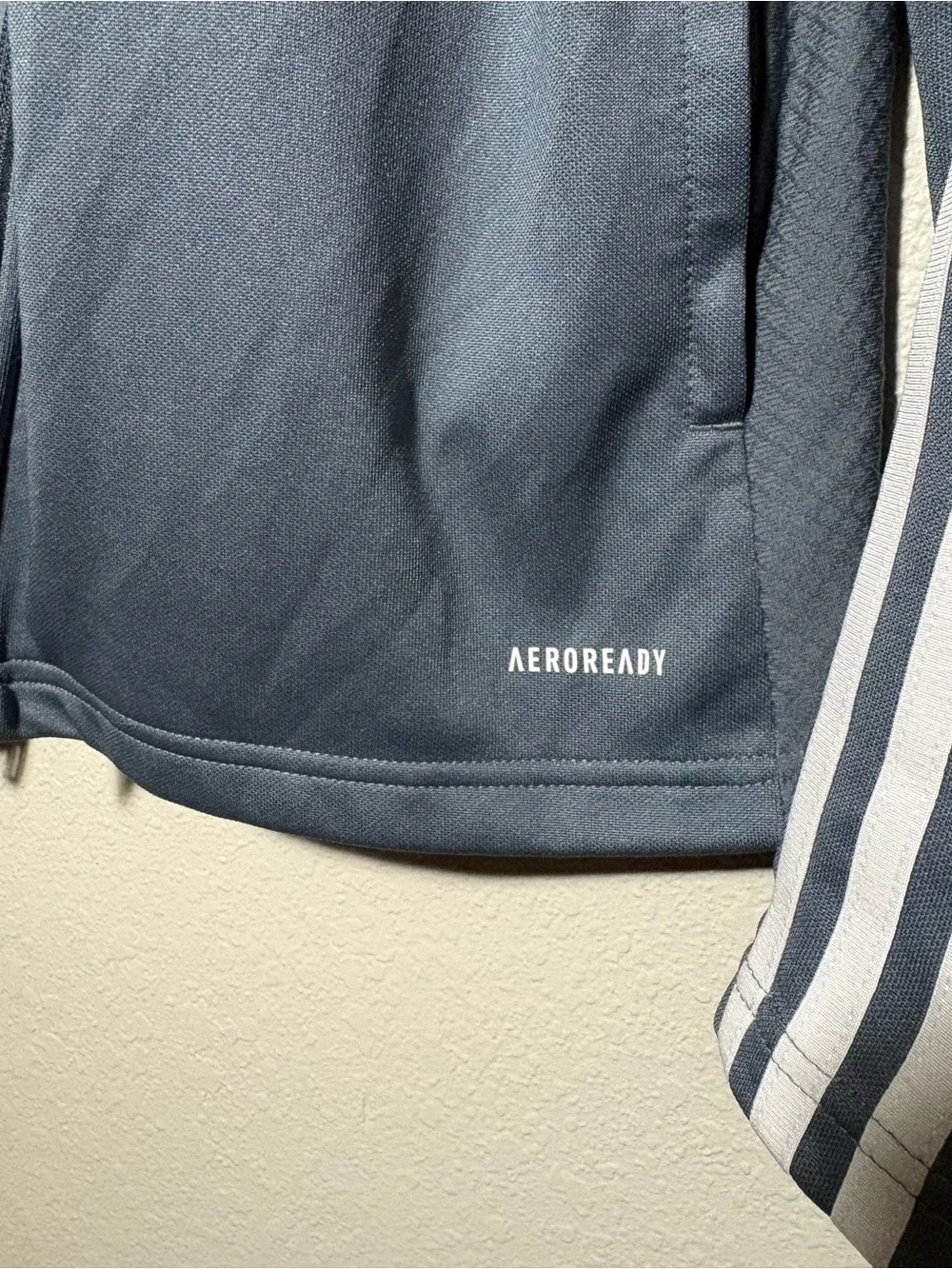 Adidas Slim Fit Blue-Gray Track Jacket with White Three-Stripes